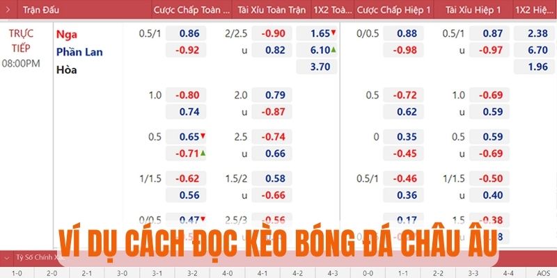 Ví dụ minh họa cách đọc kèo bóng đá châu Âu dễ hiểu